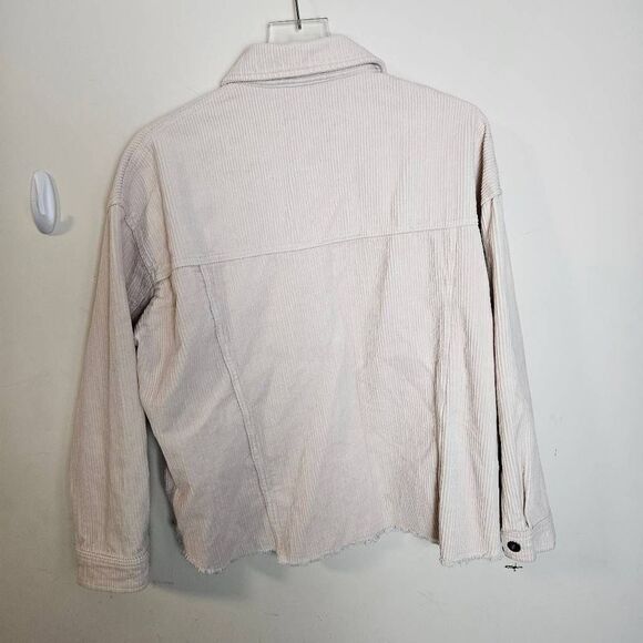 Zara Corduroy Shacket Jacket Cropped Oversized Cotton Cream Large Fringed Hem - Picture 5 of 8